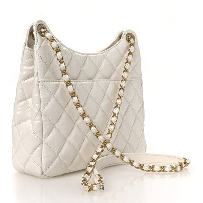 Chanel Shiny Crumpled Calfskin Quilted Wavy CC Hobo  White 3 of 13