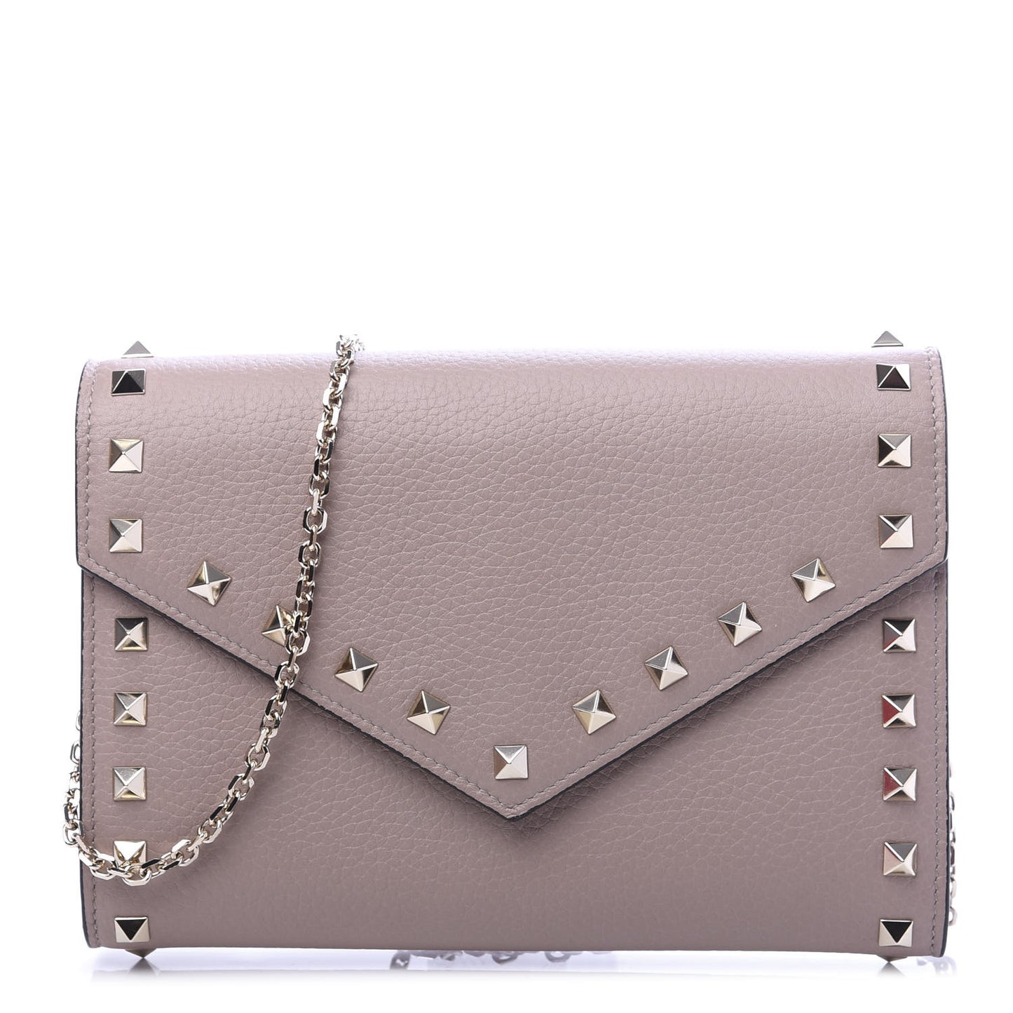 Pebbled Calfskin Rockstud Envelope Wallet on Chain Poudre