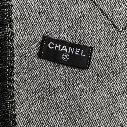 Chanel Cashmere Silk Quilted CC Logo Stole Black 5 of 5
