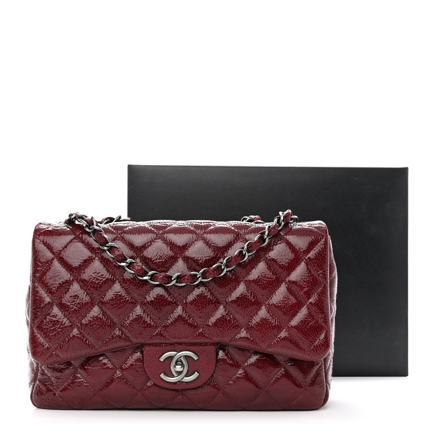 Chanel Crinkled Patent Quilted Jumbo Single Flap Burgundy 3 of 13