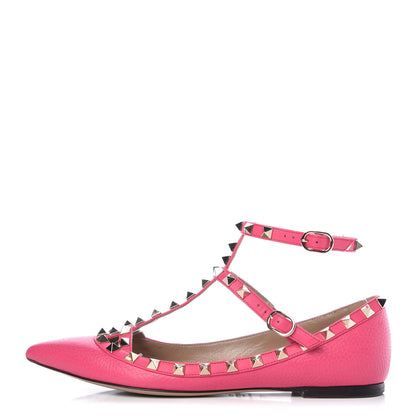 Valentino Garavani Pebbled Calfskin Rockstud Cage Ballerina Flats 37.5 Peony 1 of 11