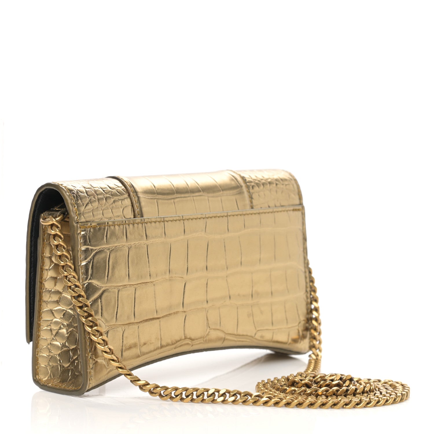 Balenciaga Metallic Calfskin Crocodile Embossed Hourglass Chain Bag Gold 4 of 25