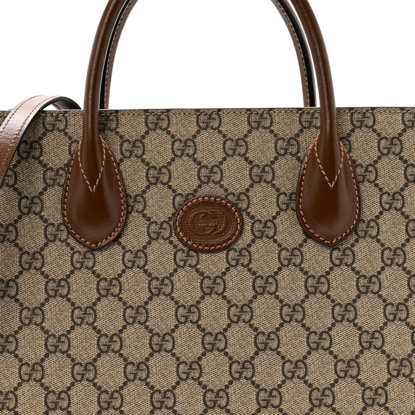 GG Supreme Monogram Azalea Calfskin Small Retro Interlocking G Tote Bag Beige Ebony Brown Sugar
