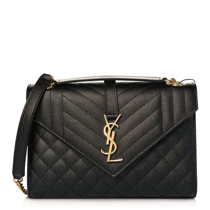 Saint Laurent Grain De Poudre Textured Mixed Matelasse Triquilt Medium Monogram Satchel Black 1 of 11