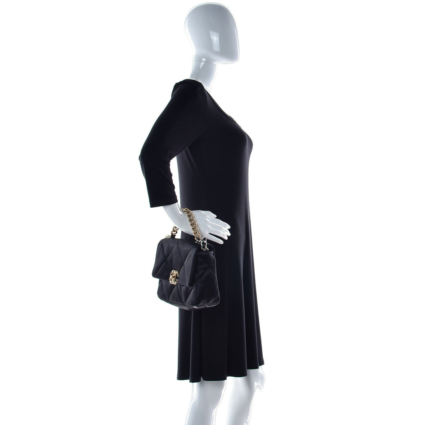 Satin Quilted Medium Chanel 19 Flap Black