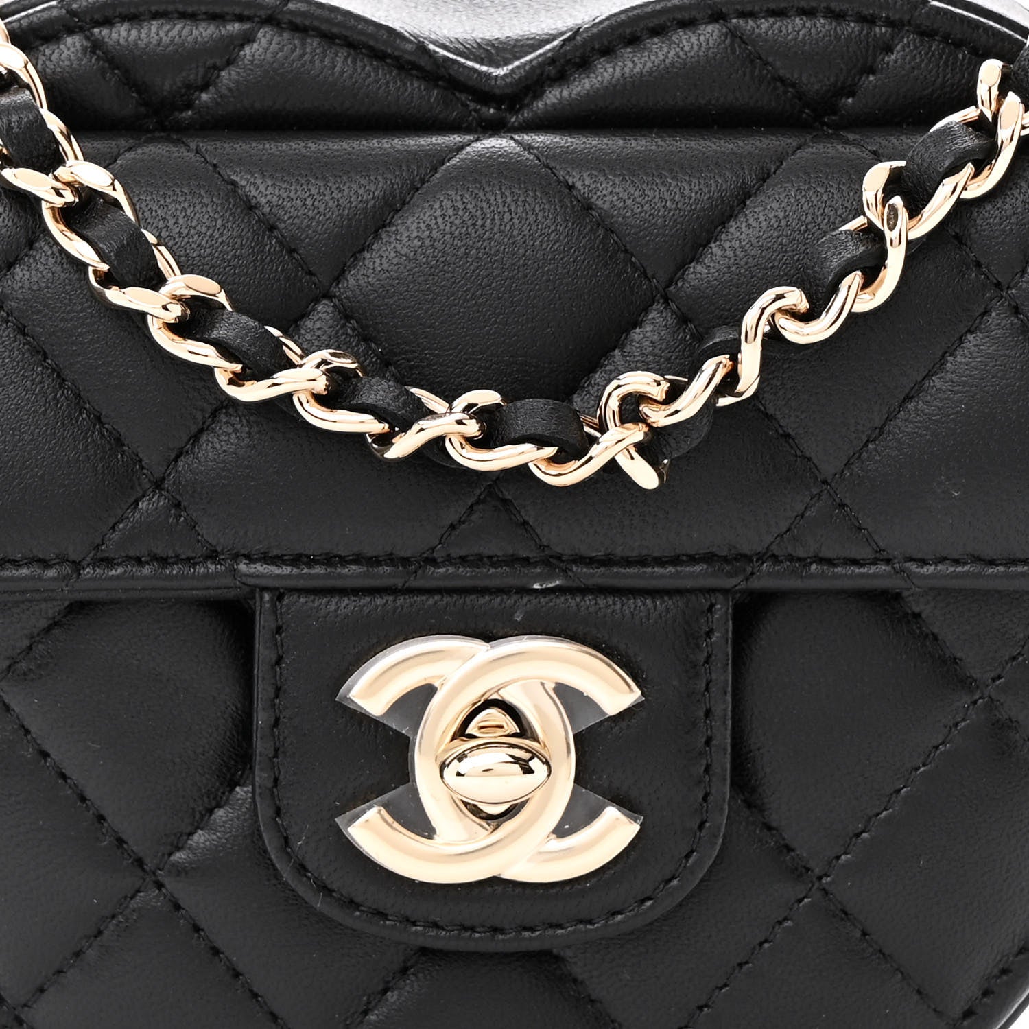 Chanel Lambskin Quilted CC In Love Heart Clutch With Chain Black 8 of 10