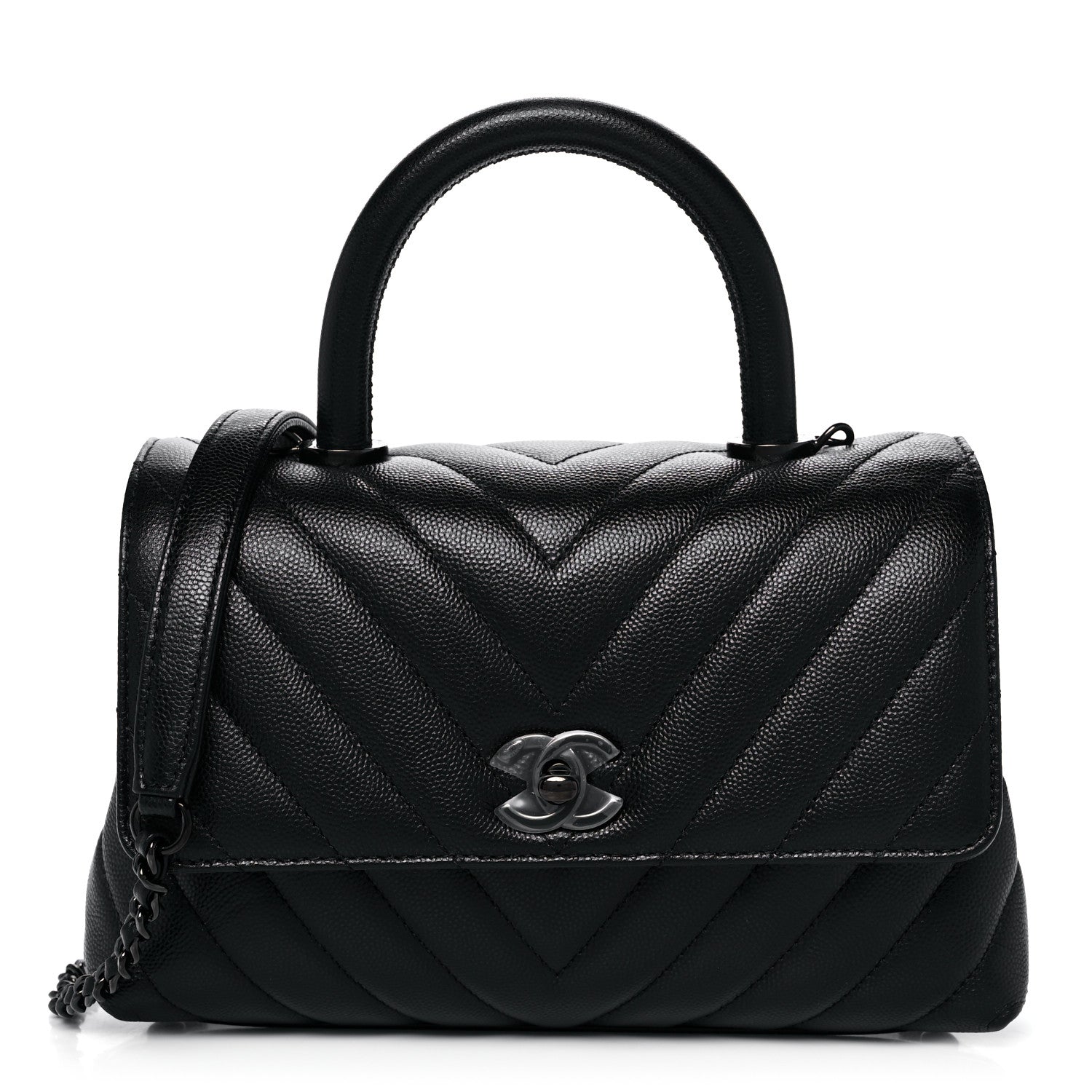 Chanel Caviar Chevron Quilted Mini Coco Handle Flap So Black 1 of 14