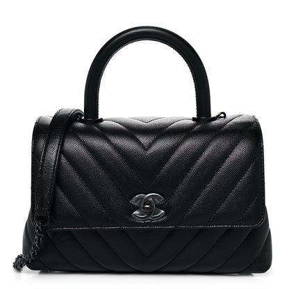 Chanel Caviar Chevron Quilted Mini Coco Handle Flap So Black 1 of 14