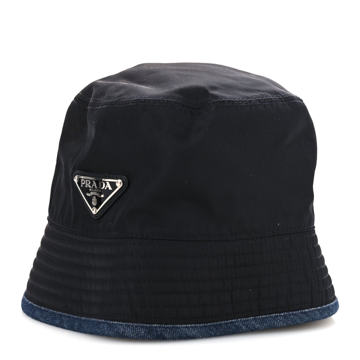 Nylon Denim Metal Triangle Logo Bucket Hat S Black