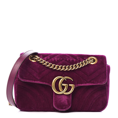 Gucci Velvet Matelasse Mini GG Marmont Shoulder Bag Fuchsia Violet Cyclamen 1 of 17