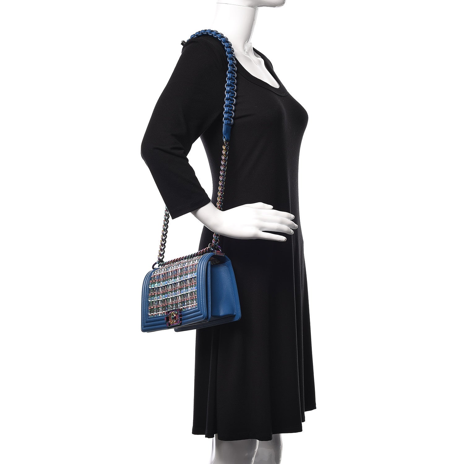 Chanel PVC Thread Woven Medium Boy Flap Dark Blue 2 of 10