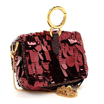Fendi Sequin Paillettes Shiny Nappa Sex and the City Nano Maxi Buckle Baguette Charm Granata 3 of 11
