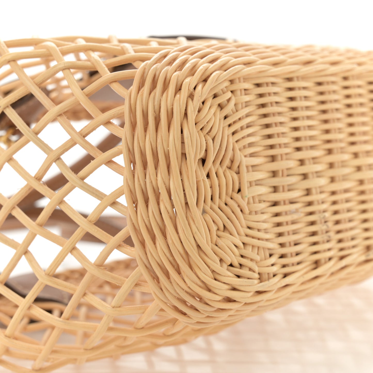 Woven Fabric Calfskin Logo Basket Bag Tan Caramel