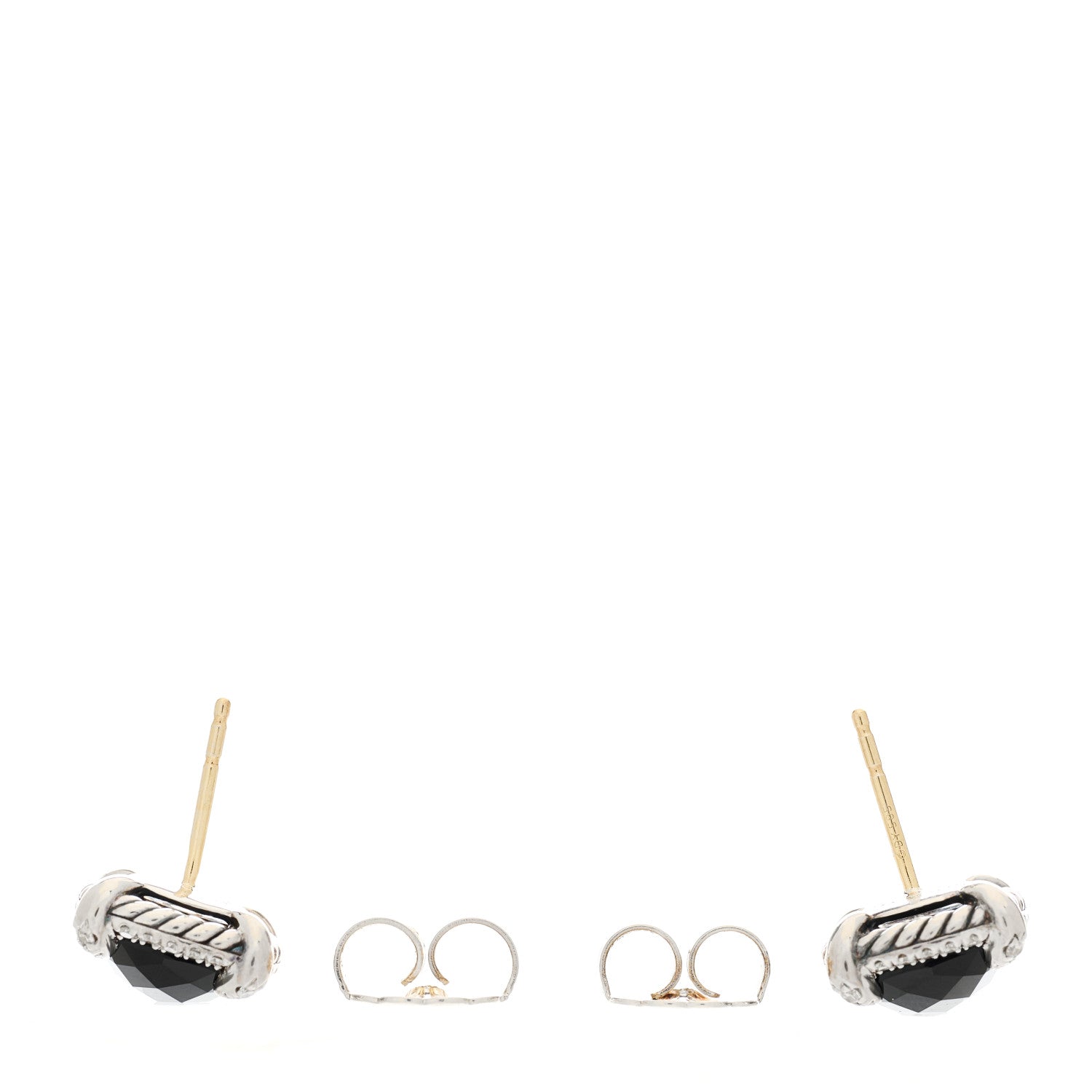 David Yurman Sterling Silver Diamond Black Onyx 9mm Chatelaine Bezel Earrings 3 of 4