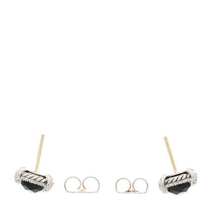 David Yurman Sterling Silver Diamond Black Onyx 9mm Chatelaine Bezel Earrings 3 of 4