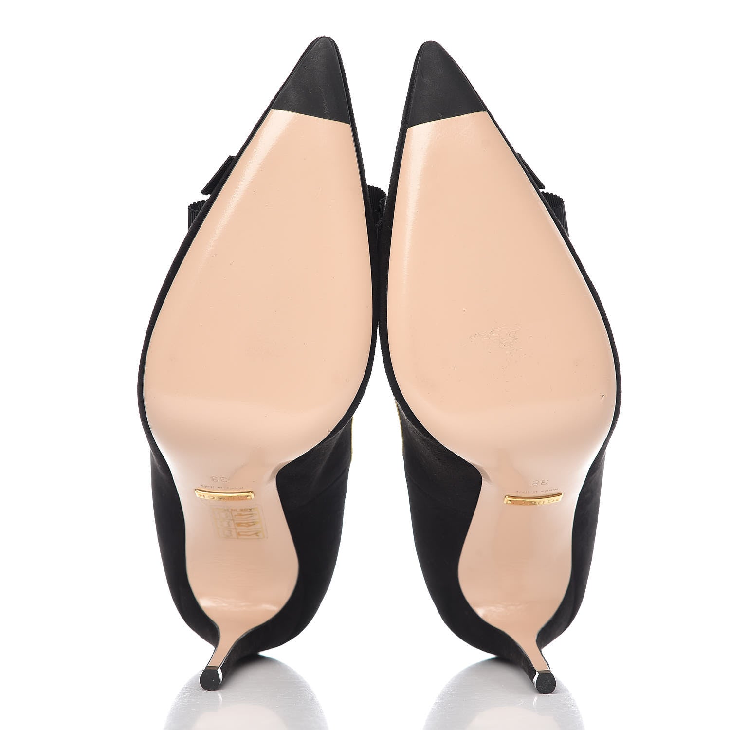 Gucci Suede Calfskin Embroidered Bee Bow Pumps 38 Black 9 of 13