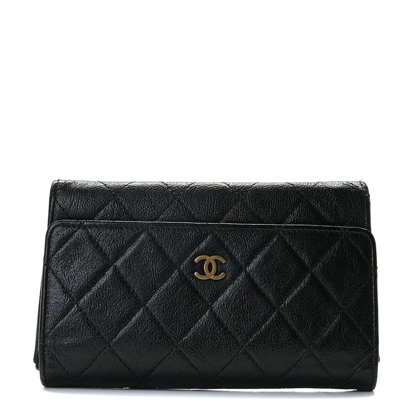 Calfskin Quilted Flap Wallet Black