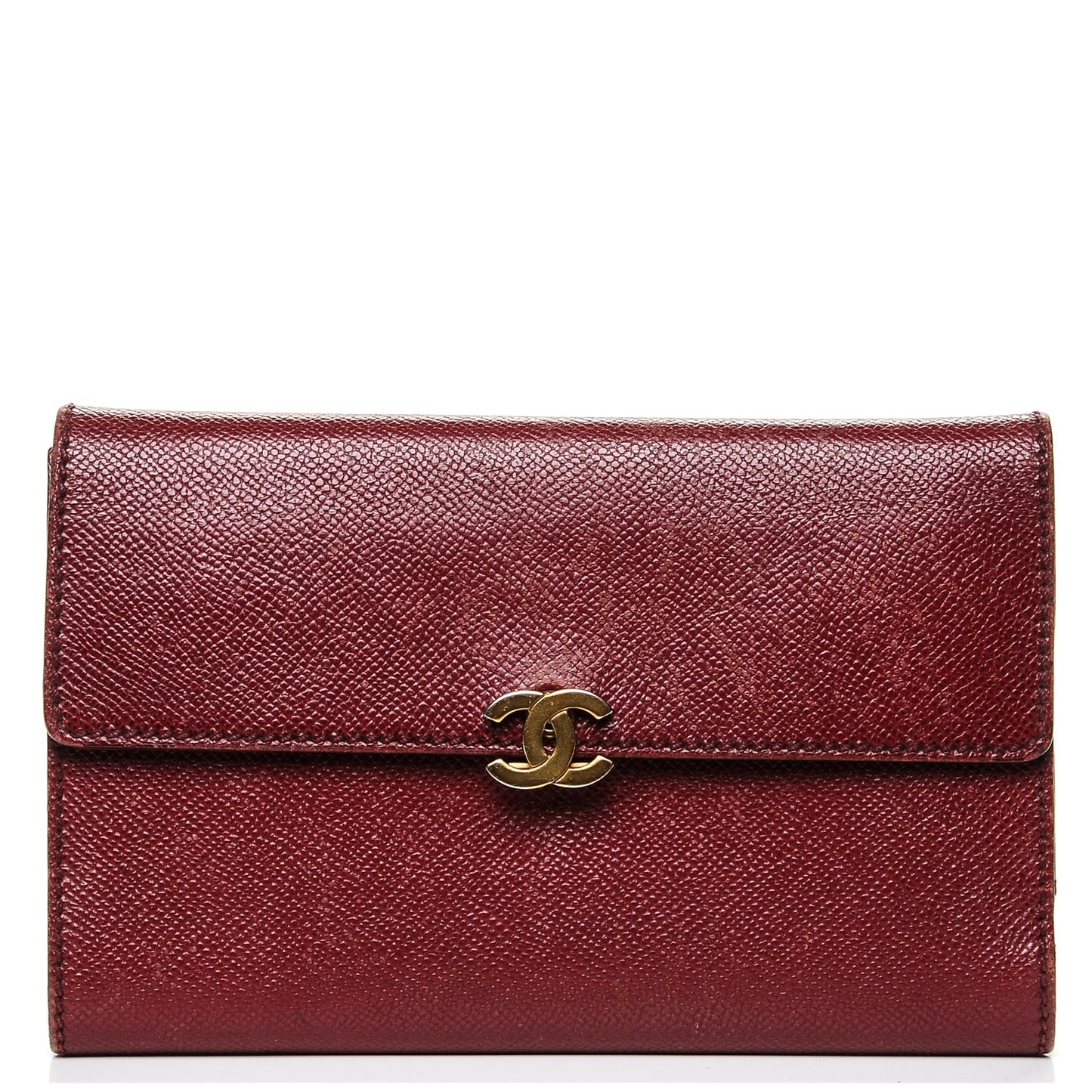 Grained Calfskin CC Flap Wallet Dark Red