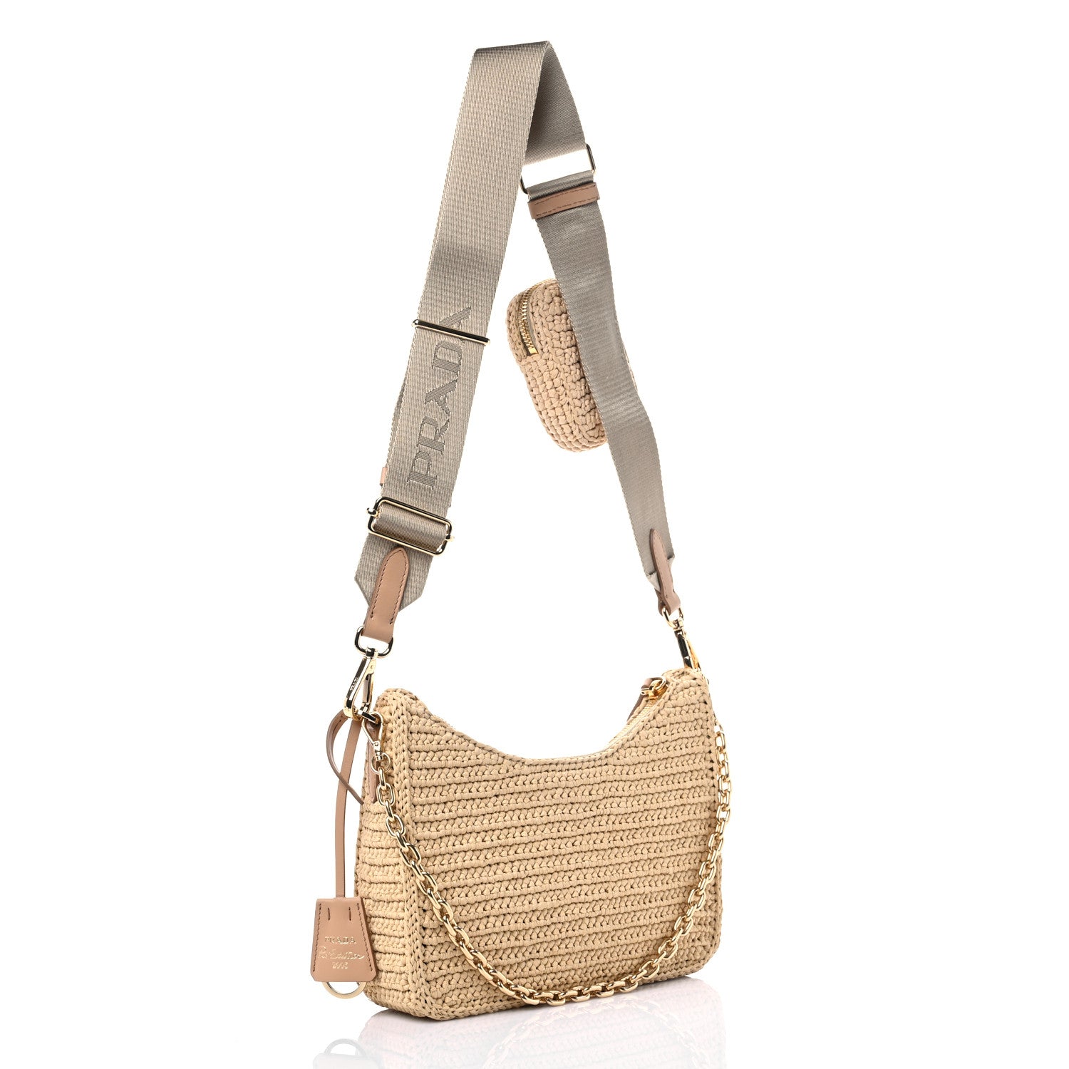 Prada Yarn Raffia Effect Crochet Re-Edition 2005 Shoulder Bag Naturale 3 of 8