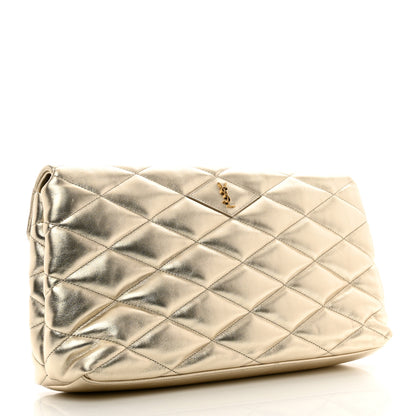 Saint Laurent Metallic Lambskin Quilted Sade Puffer Envelope Clutch Platino 3 of 8