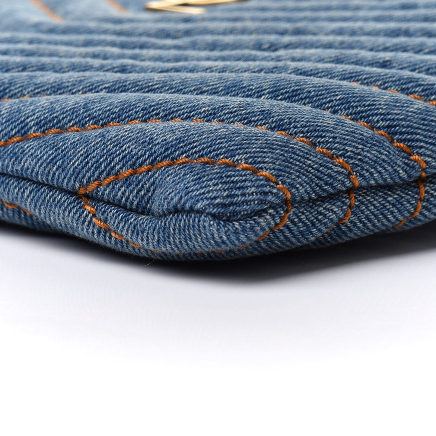 Denim Matelasse Chevron Monogram A5 Wristlet Blue