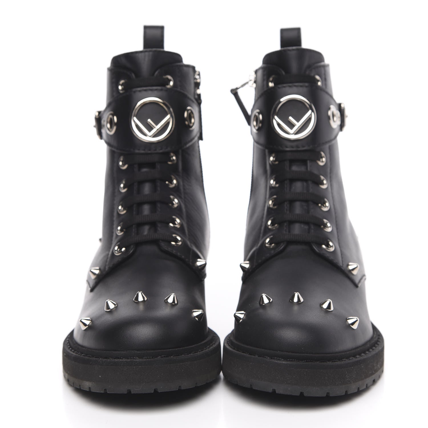 Fendi Vitello Studded FF Combat Boots 36 Black 2 of 6