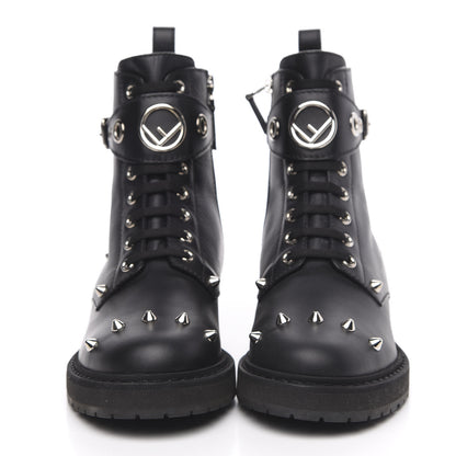 Fendi Vitello Studded FF Combat Boots 36 Black 2 of 6