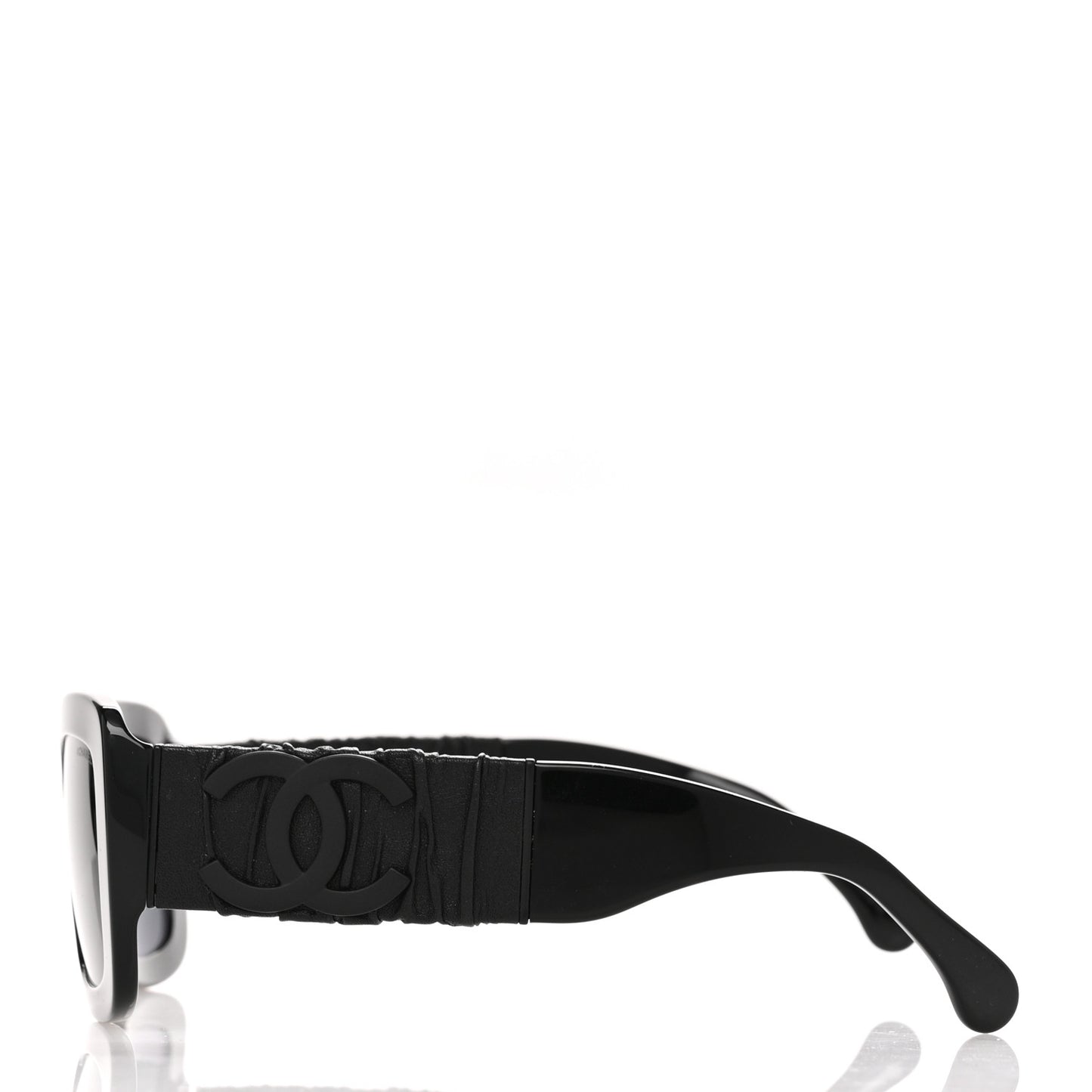 Acetate Calfskin Polarized Square Sunglasses 5473-Q-A Black