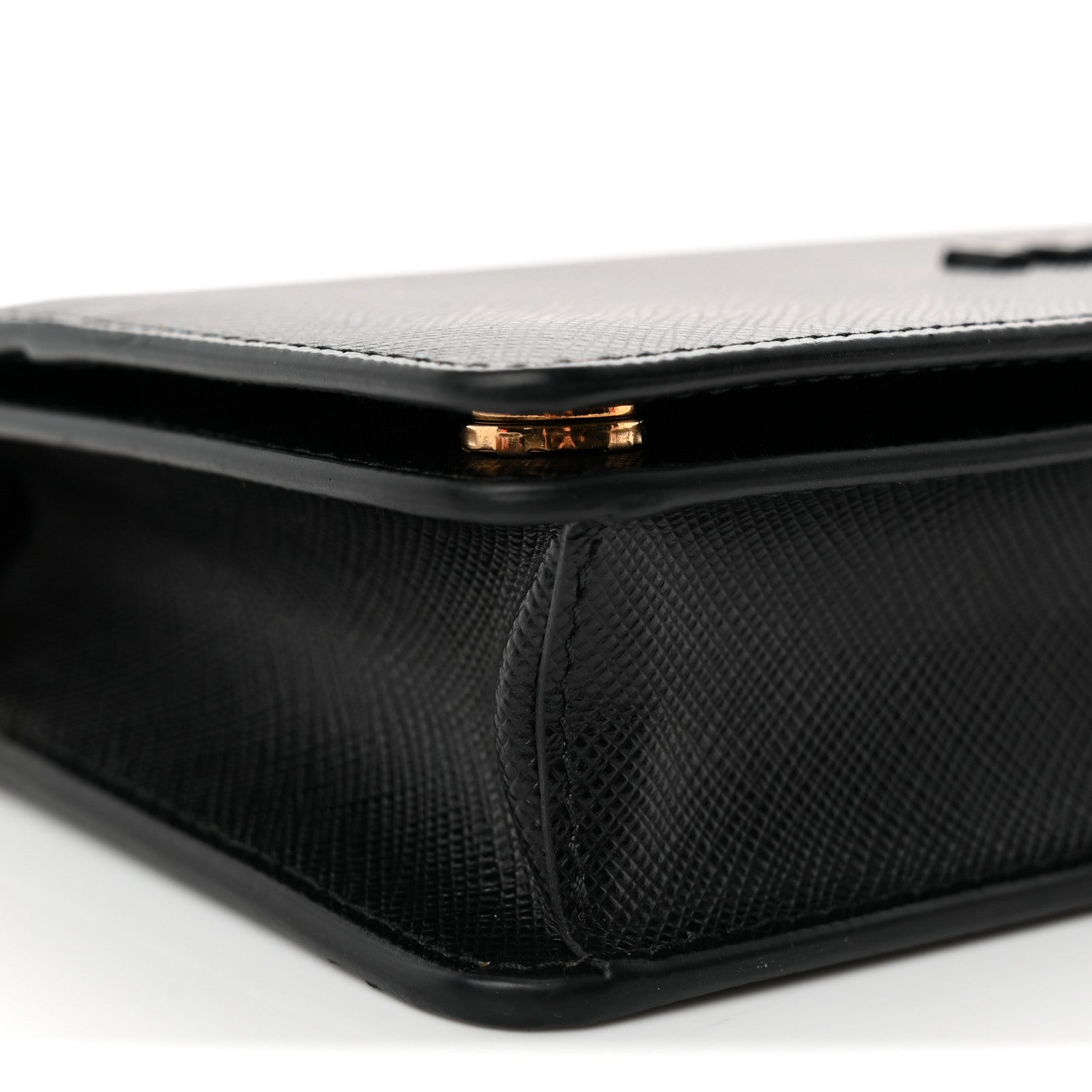 Prada Saffiano Shine Monochrome Mini Flap Crossbody Wristlet Bag Black 7 of 8