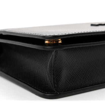 Prada Saffiano Shine Monochrome Mini Flap Crossbody Wristlet Bag Black 7 of 8