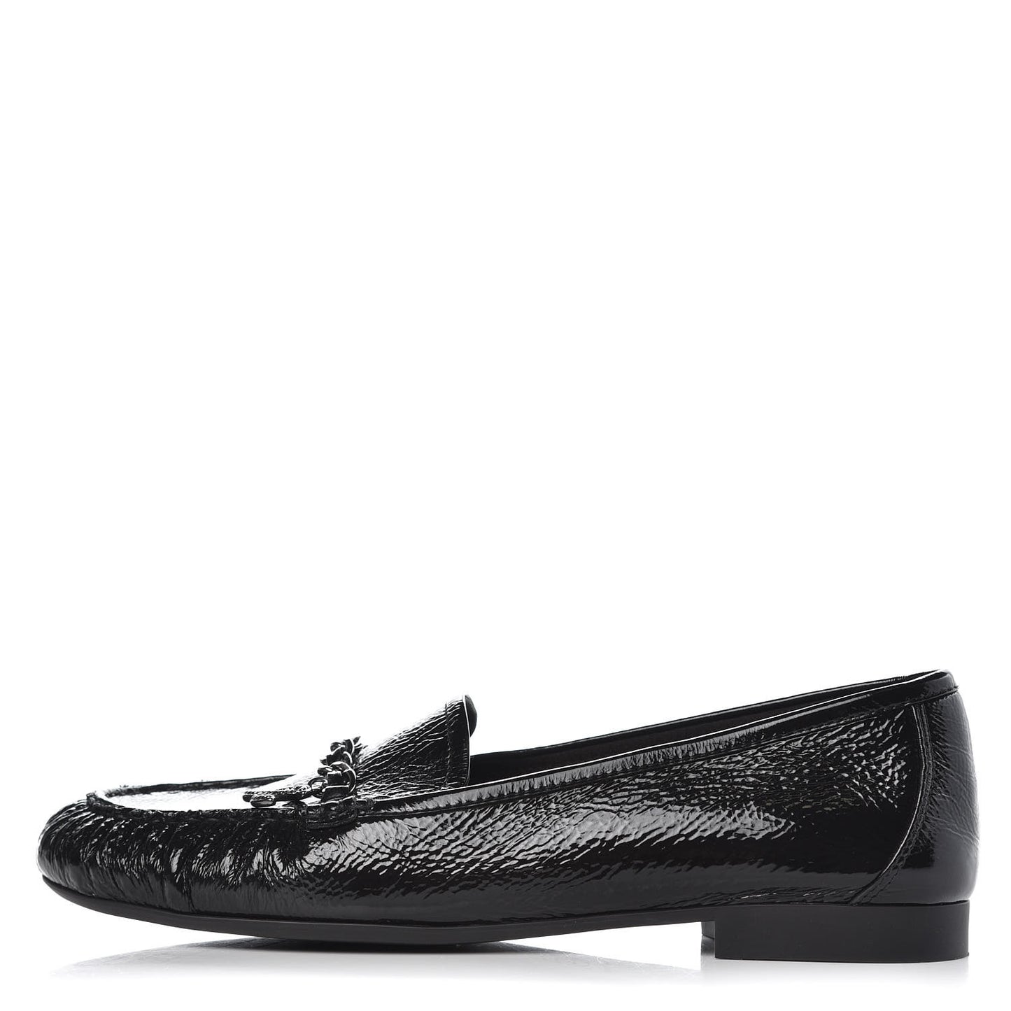 Patent Crackled Calfskin CC Mocassin Loafers 41 Black