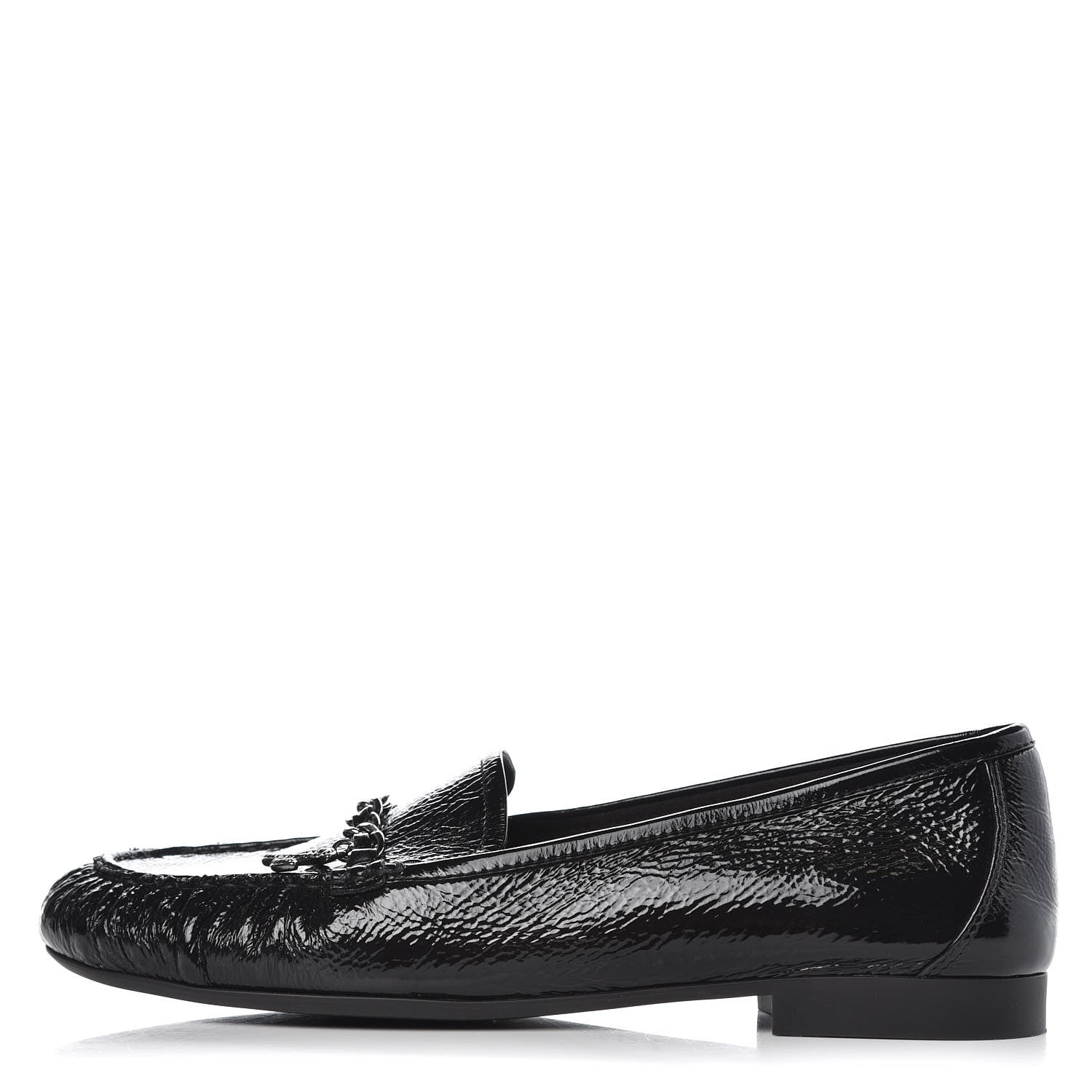 Chanel Patent Crackled Calfskin CC Mocassin Loafers 41 Black 1 of 9