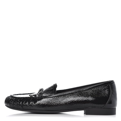 Chanel Patent Crackled Calfskin CC Mocassin Loafers 41 Black 1 of 9