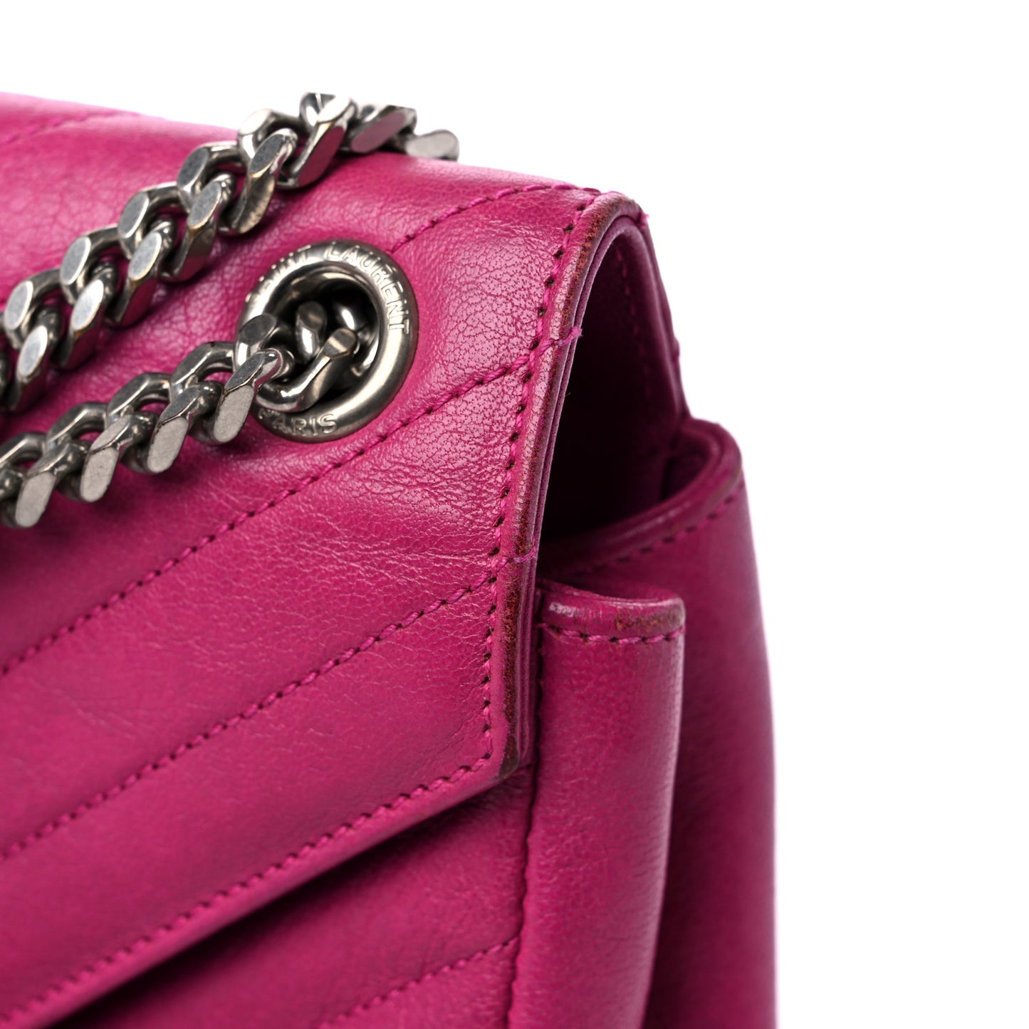Sheepskin Matelasse Chevron Medium Monogram Chain Bag Electric Pink