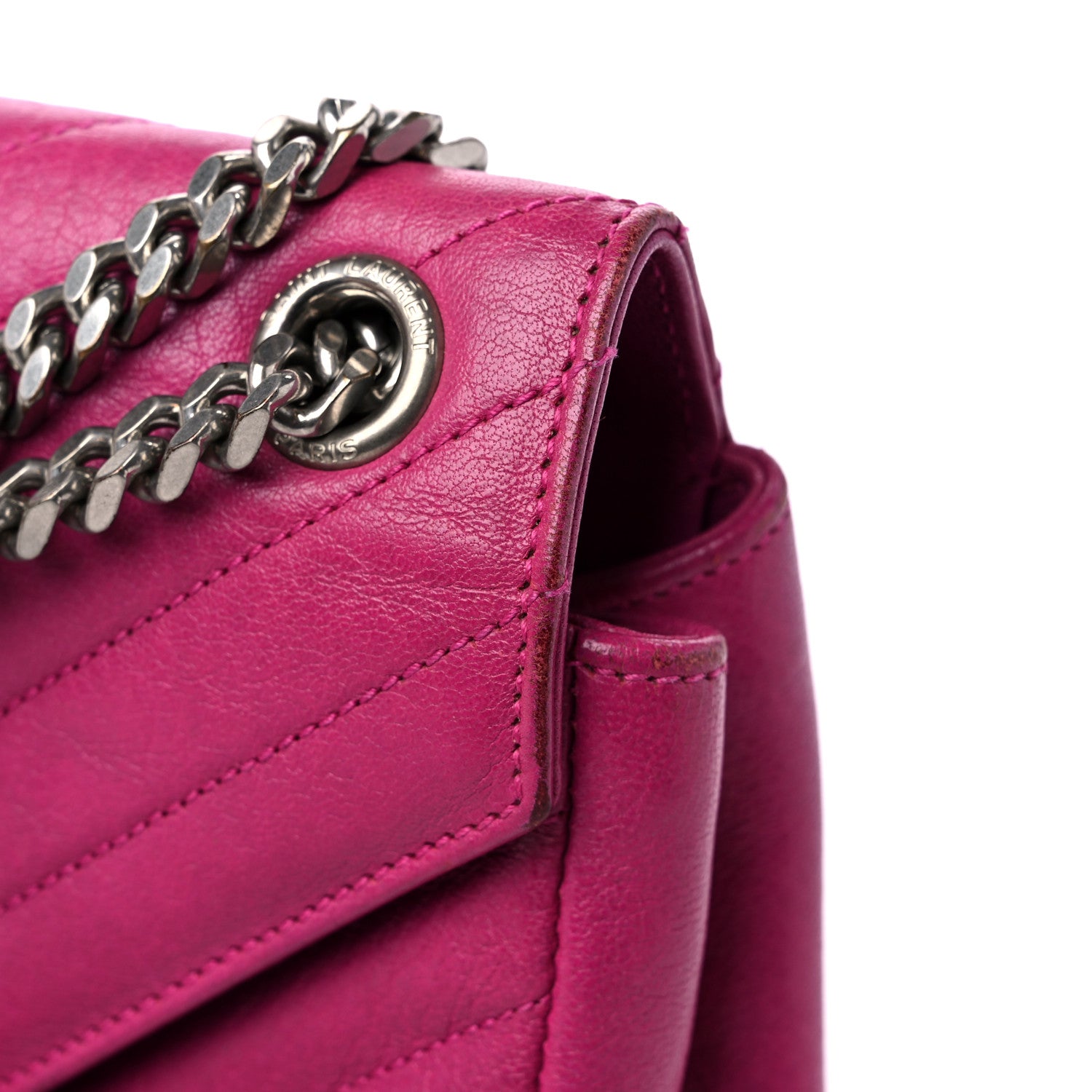 Saint Laurent Sheepskin Matelasse Chevron Medium Monogram Chain Bag Electric Pink 13 of 16