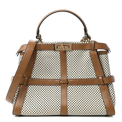 Fendi Calfskin Lambskin Perforated Medium Peekaboo Iconic Satchel White 1 of 9