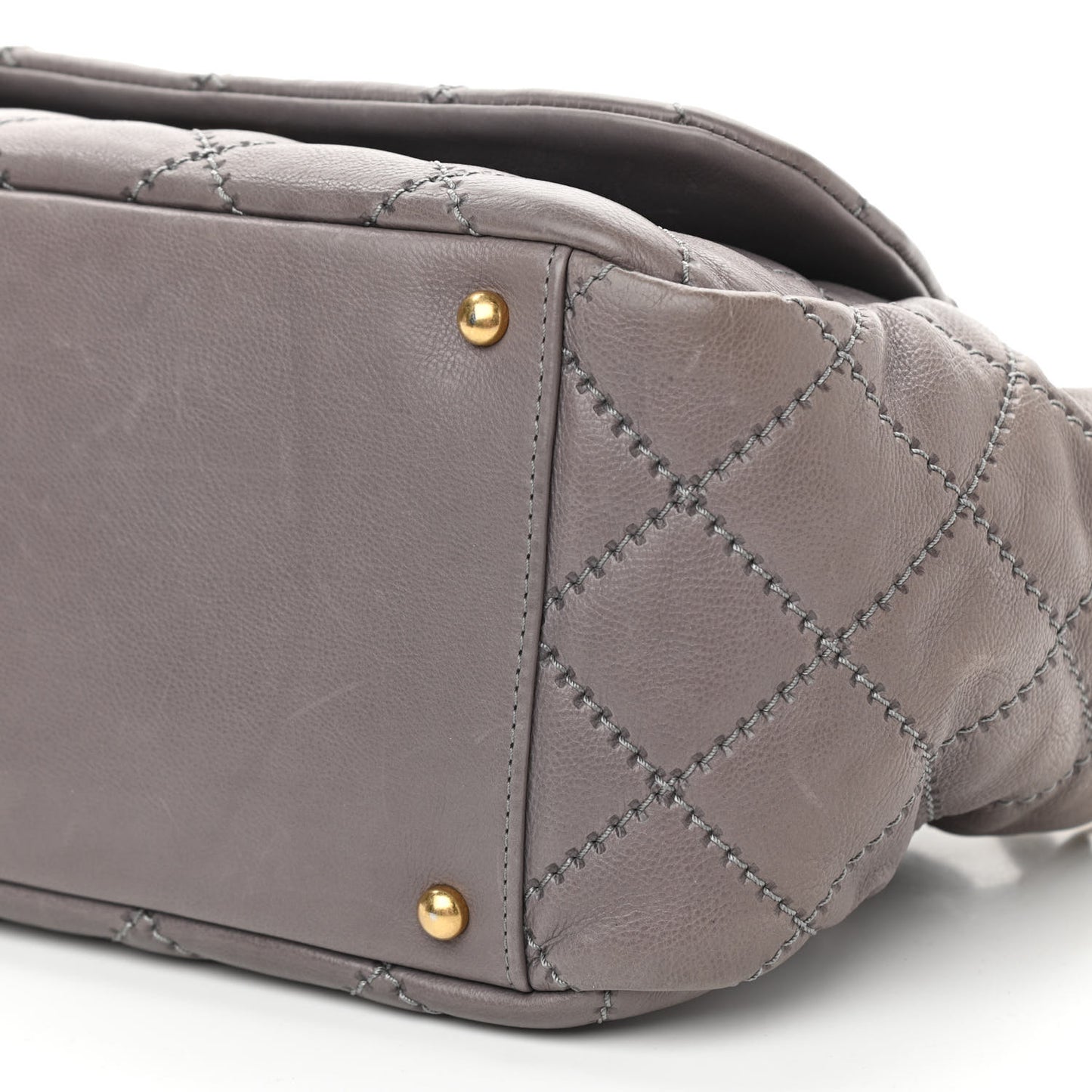 Calfskin Quilted Retro Chain Flap Grey