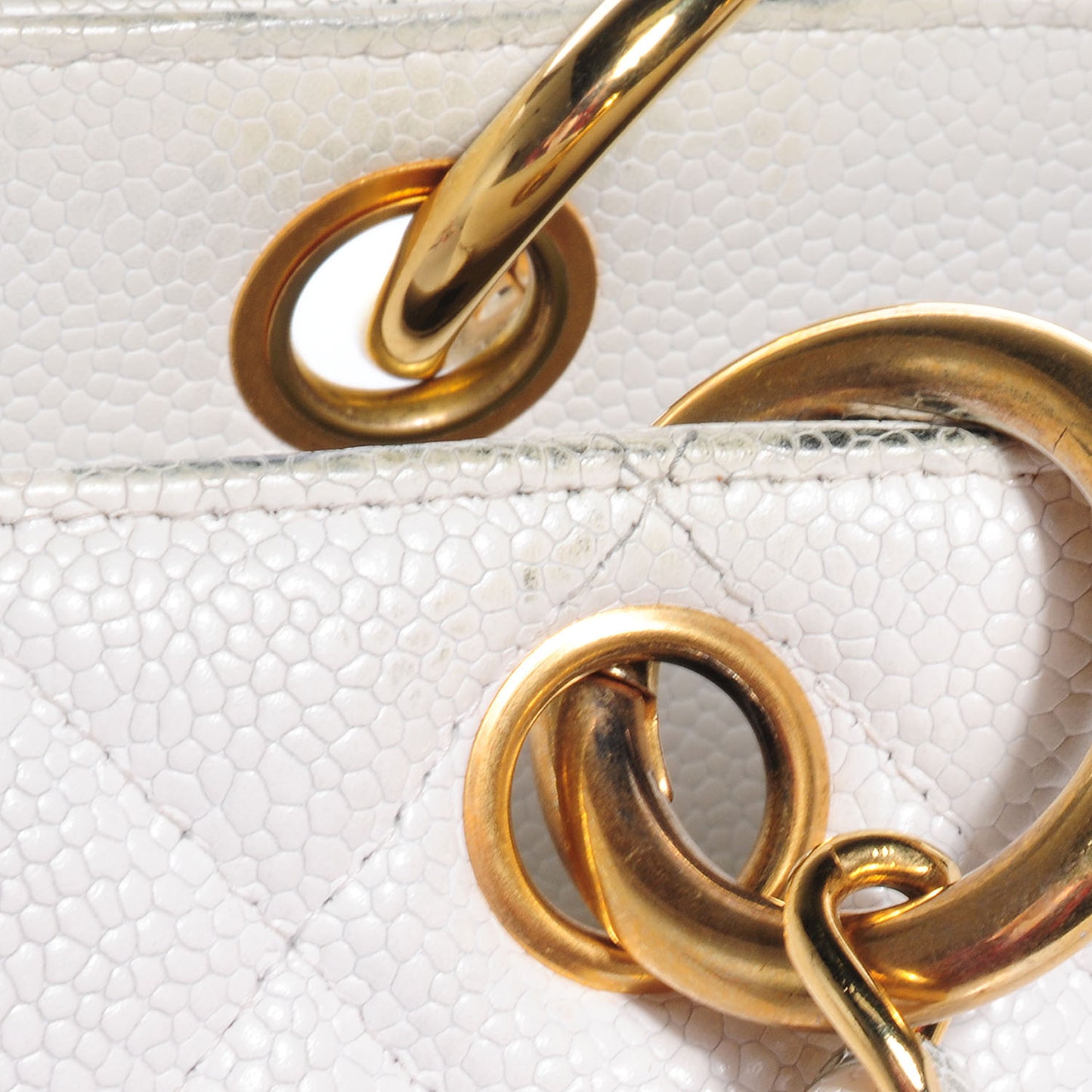 Caviar Quilted Grand Shopping Tote GST White