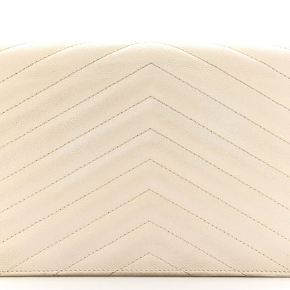 Saint Laurent Grain De Poudre Matelasse Chevron Monogram Envelope Chain Wallet White 12 of 21