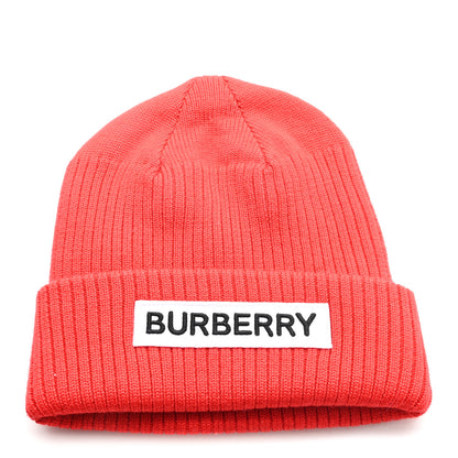 Burberry Wool Knit Logo Beanie Hat L Bright Red 1 of 5