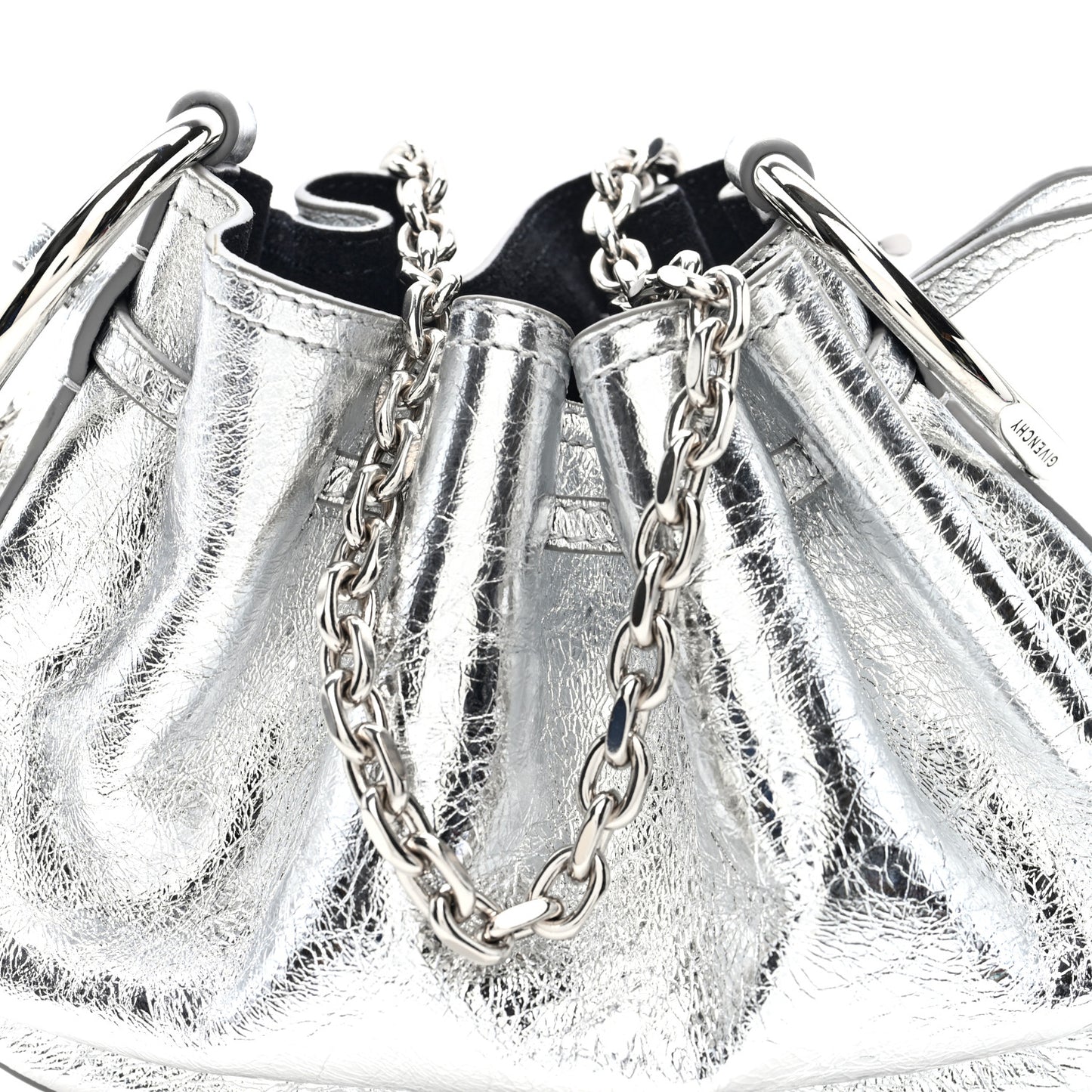 Metallic Crackled Lambskin Mini Pumpkin Bag  Light Silvery