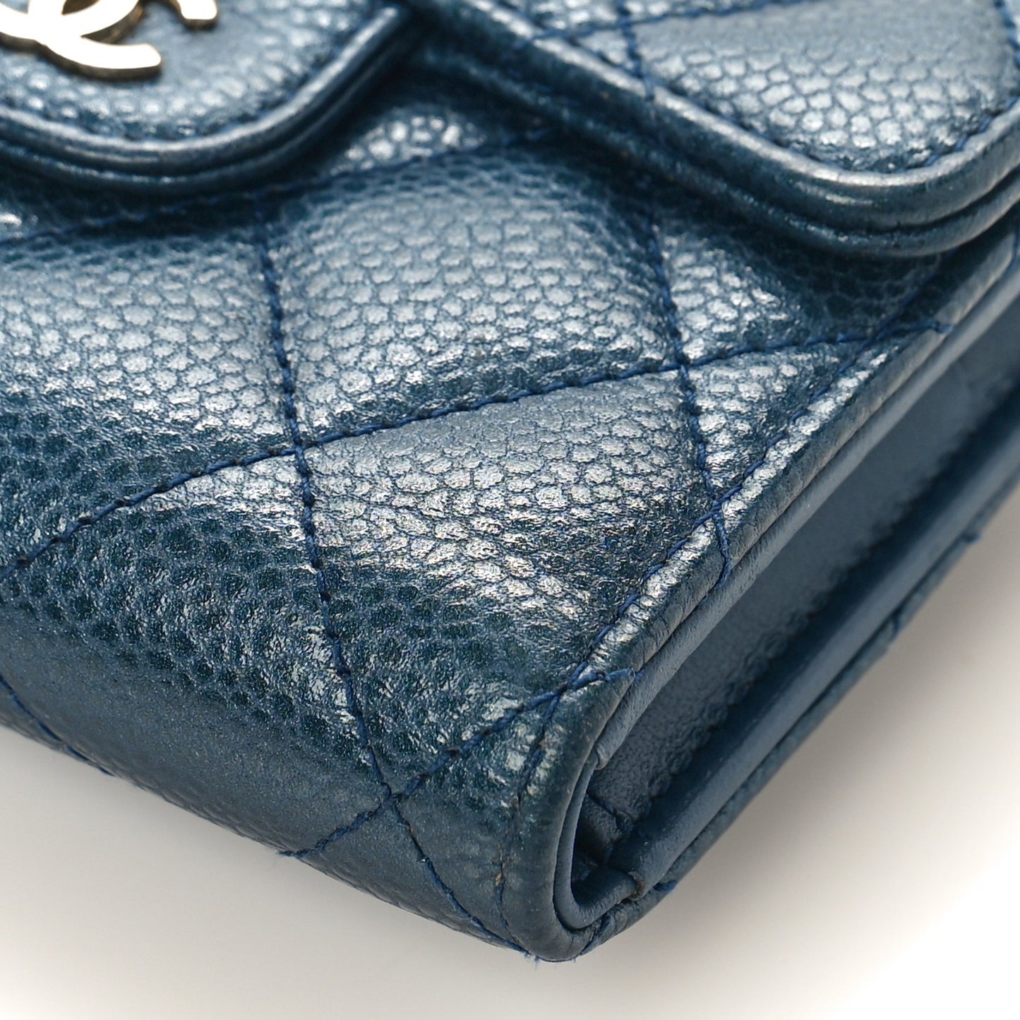 Caviar Quilted Compact Flap Wallet Navy