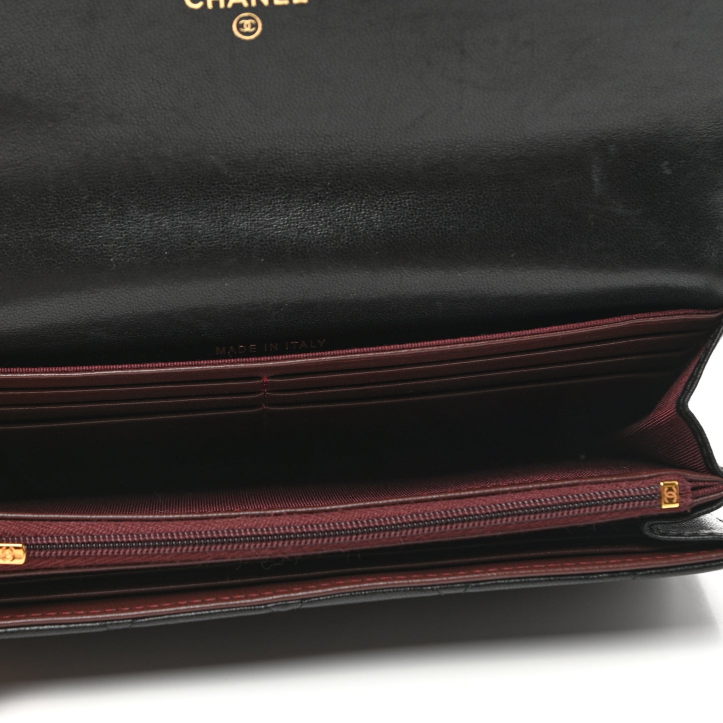 Lambskin Quilted Large Gusset Flap Wallet Black