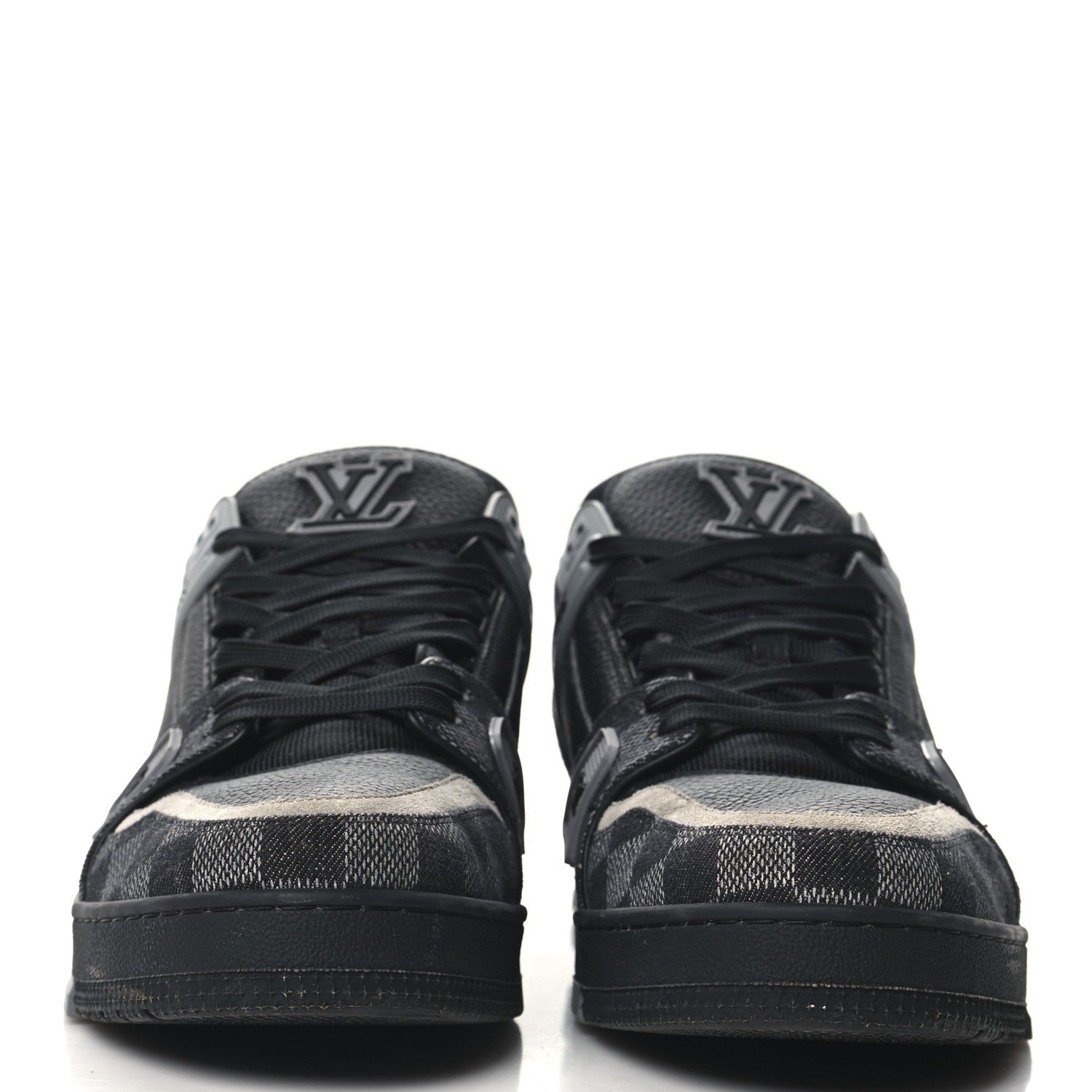 Louis Vuitton Damier Denim Calfskin Mens LV Trainer Sneakers 10 Black 3 of 8