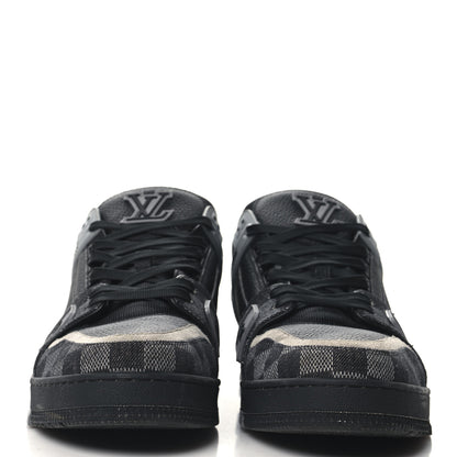 Louis Vuitton Damier Denim Calfskin Mens LV Trainer Sneakers 10 Black 3 of 8