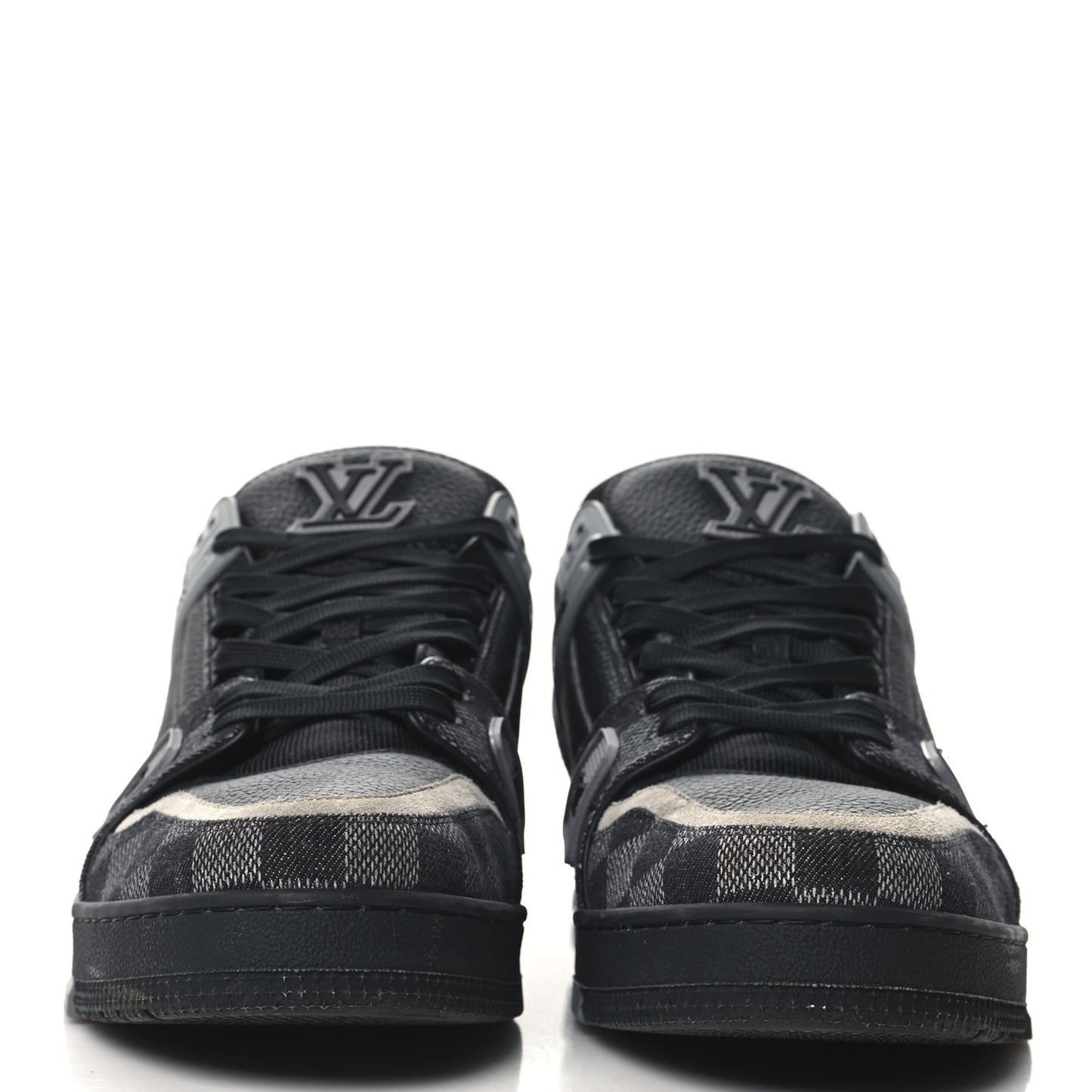 Damier Denim Calfskin Mens LV Trainer Sneakers 10 Black