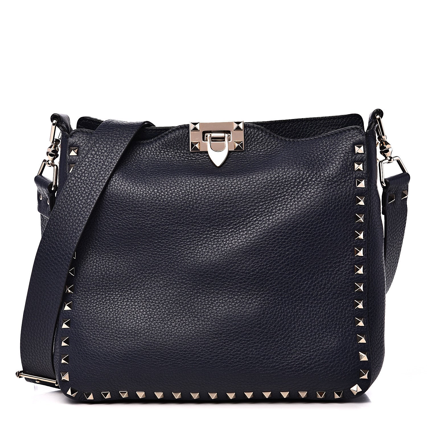 Valentino Garavani Pebbled Calfskin Small Rockstud Flip-Lock Messenger Bag Marine 1 of 8