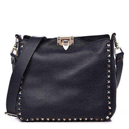 Valentino Garavani Pebbled Calfskin Small Rockstud Flip-Lock Messenger Bag Marine 1 of 8