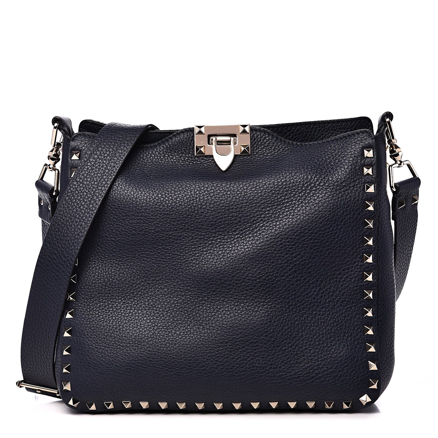 Pebbled Calfskin Small Rockstud Flip-Lock Messenger Bag Marine