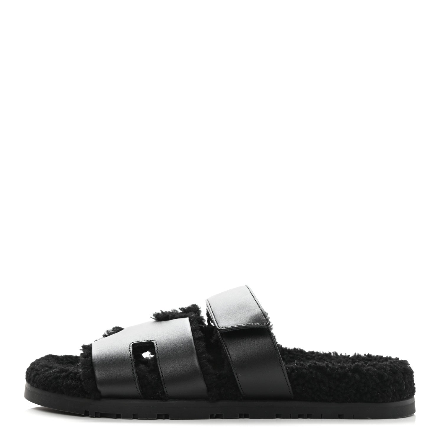 Hermes Calfskin Woolskin Womens Chypre Sandals 39 Black 1 of 8